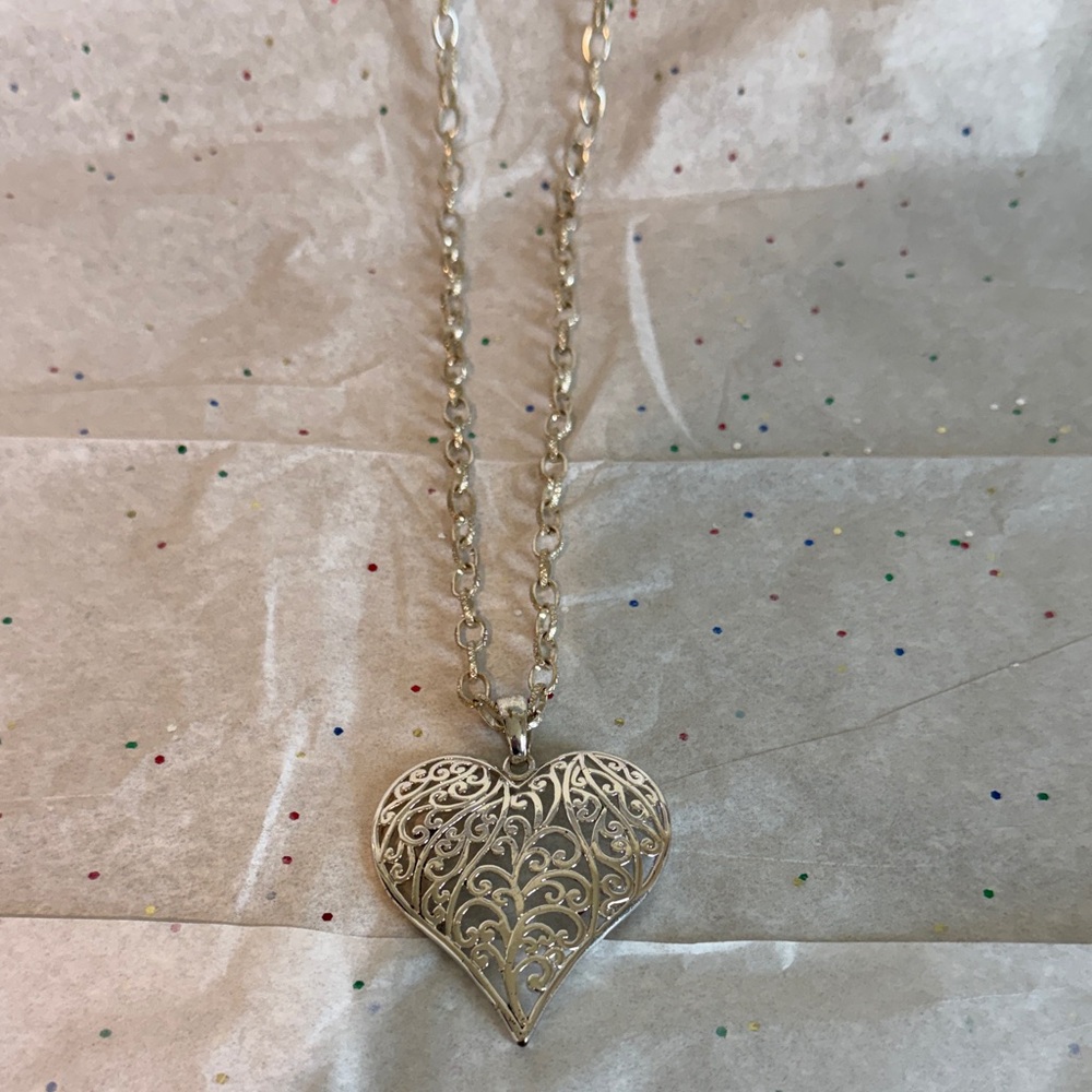 Intricate Silver Heart Filigree Necklace - Women's Pendant